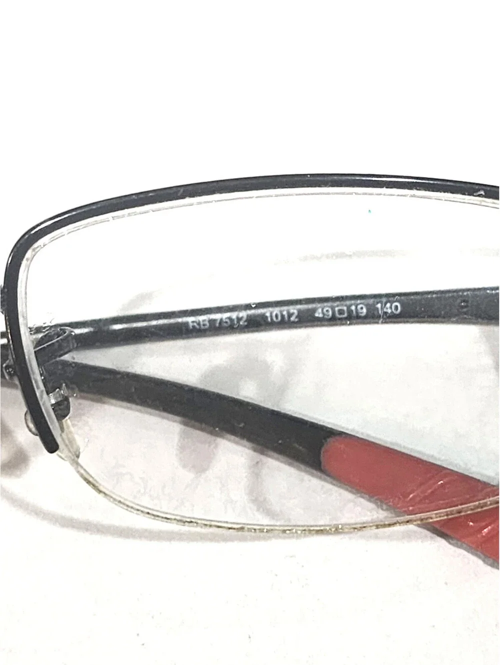 Ray Ban RB7512 1012 Black Metal Red Rectangle Eyeglasses 49-19 140